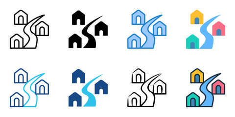 Village icon set multiple style collection 
