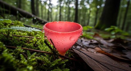 Scarlet Elf Cup Mushroom in Forest - A Vibrant Fungus.