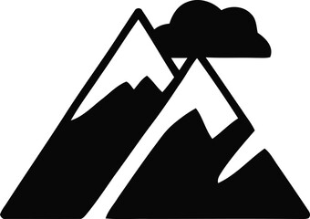 Bold snow-capped mountain silhouette with cloud for adventure themes