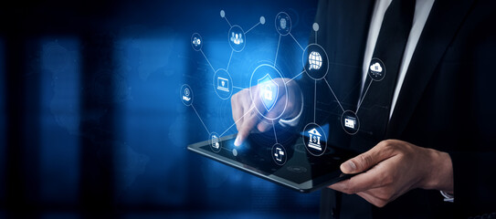 A complete cybersecurity system concept. Providing network protection for online banking, cloud data, financial transactions, and personal identity with secure authentication. Fermion