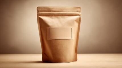 Mockup of a Generic Kraft Paper Pouch with a Blank Label Ready for Food or Other Product Packaging Design Display