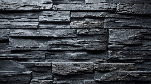 Modern Stone Cladding Texture: Abstract Dark Gray Brickwork for Construction and Architectural Design Detail