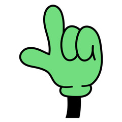 Cartoon Hand Making Letter L Gesture With Light Green Color And Black Outline In Retro Style With Transparent Background
