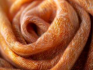 Ultra-detailed macro photo of a scarf, showing soft fabric texture, fine threads, and natural light that highlights folds and weave elegantly.