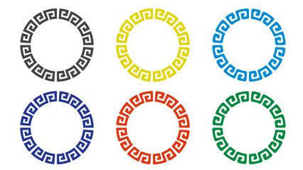 カラフルな雷文の円形フレームセット