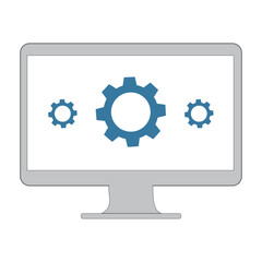 Gear icon on computer screen isolated on white background