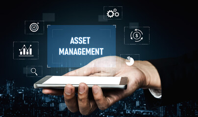 Asset management system showing investment planning, financial goal tracking, ROI analysis, and...