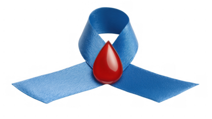 Red drop on blue ribbon for diabetes awareness, created AI, PNG