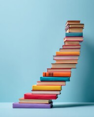 Stack of books forming an upward staircase symbolizing knowledge, progress, and lifelong learning.