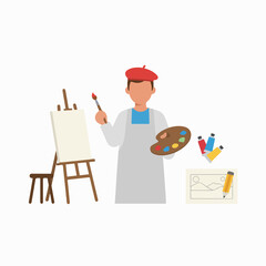 Artist creates masterpiece with vibrant paints and easel in studio setting