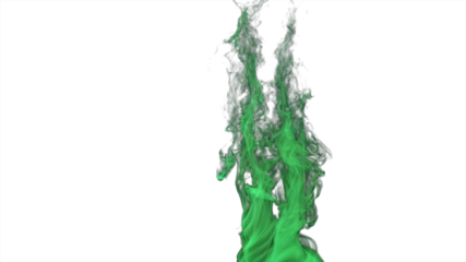 Two Isolated twisting vortex of green smoke or mist on a white background