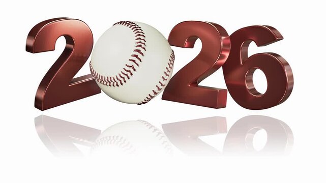 Baseball 2026 design with reflection in endless Rotation on a White Background