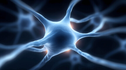 Glowing neurons on a dark background. Connectivity of neural connections in the brain.