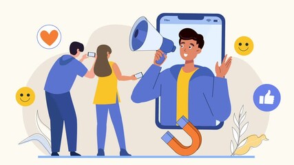 Dynamic social media marketing video with interactive engagement and viral reach, connecting people through impactful communication and modern promotion