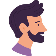 Illustration Profile Head of a Bearded Man With Purple Shirt and Dark Hair Against Transparent Background