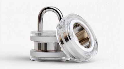 Transparent Security: Padlock and Ring Object Still Life Representing Protection and Access with Minimalist Style
