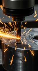 Metal Milling Machine Sparks Close-Up Precision Engineering.