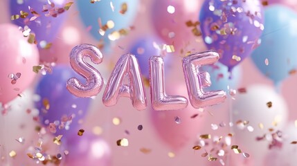 Colorful balloons and festive decorations announce a sale celebration for shoppers