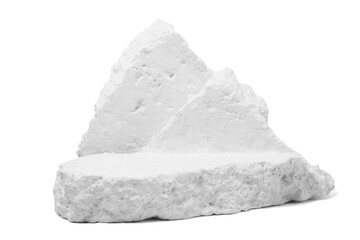 White stone podium plates product display pedestal. Rock white nature material for placing products fashion cosmetics