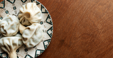 Georgian Khinkali. Traditional Dumplings on Plate