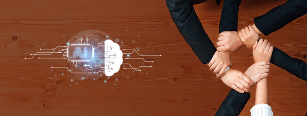 Concept of artificial intelligence and machine learning. A central processor transfers information...