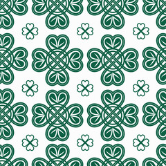 A charming pattern in the style of Celtic culture with knots and four-leaf clovers.
