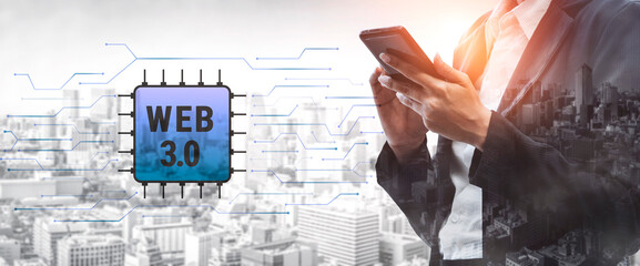 The hardware and processing technology behind Web 3.0. A concept of the computer chip and circuit board infrastructure that powers the new internet. Motif