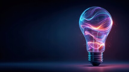 Vibrant Light Bulb with Colorful Energy Swirls Against Dark Background