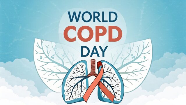 Graphic illustration of lungs with COPD awareness ribbon