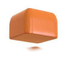Orange Colored Rounded Cube Object with Shadow Isolated on White Background Minimalist 3D Render