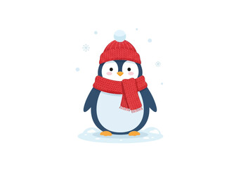 Fototapeta premium Adorable Penguin in Winter Gear Red Hat and Scarf for Festive Season