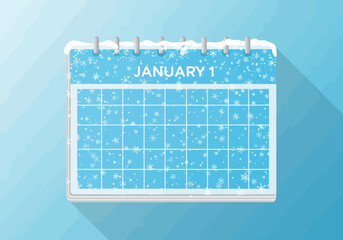January 1st New Year's Day Winter Snow Calendar Illustration