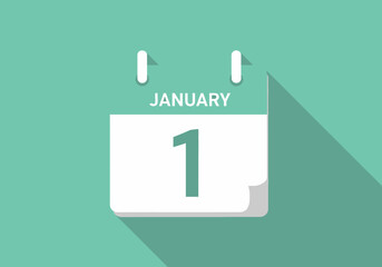 Calendar showing January 1st, signifying the start of a new year, with a clean, modern design