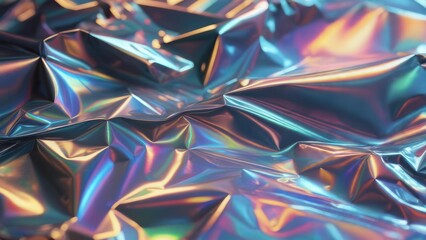 Abstract iridescent, crumpled holographic material