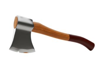 Axe PNG illustration isolated on transparent background with wooden handle and metal head for chopping wood