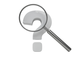 Question mark PNG illustration isolated on transparent background with magnifying glass for searching answers and solutions