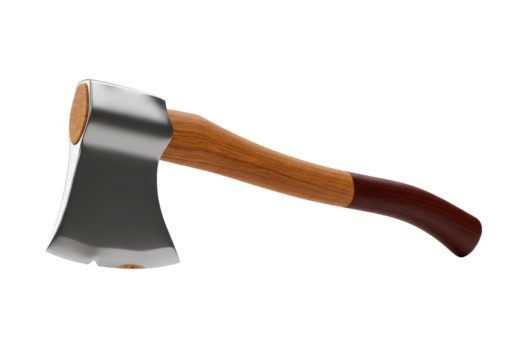 Axe PNG illustration isolated on transparent background with wooden handle and metal head for chopping wood