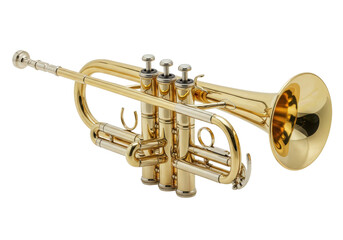 Golden trumpet PNG isolated on transparent background for music instrument design projects Brass wind instrument © Hughes