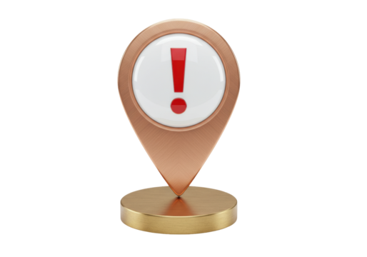 Red exclamation mark on map pointer isolated on transparent background PNG format for design projects Attention sign