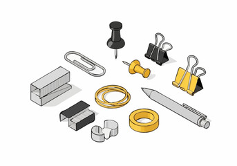 Obraz premium Office supplies assortment on white background arrangement