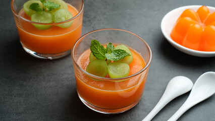 Delicious Mango Milk Pudding with fruit topping