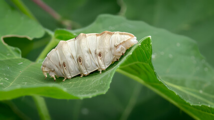 Caterpillar on Green Leaf
