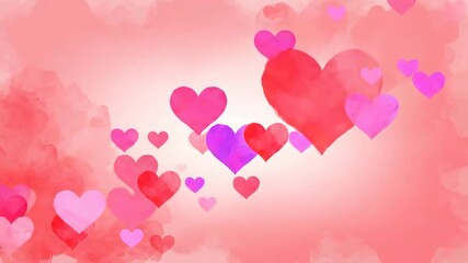 Floating watercolor hearts animation. Romantic pink and red background for Valentine's Day. Abstract love symbol motion graphics - Powered by Adobe