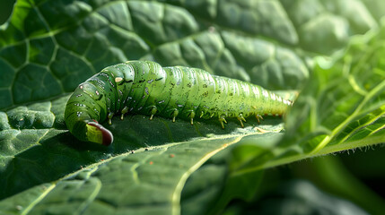 Naklejka premium Green caterpillar on leaf