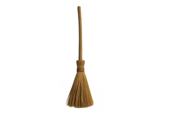 Broom with straw bristles on transparent background