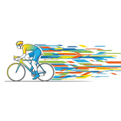 Fototapeta premium Cycling Icon Cyclist on a Bicycle with Speed Lines, Active Lifestyle, Sports Illustration