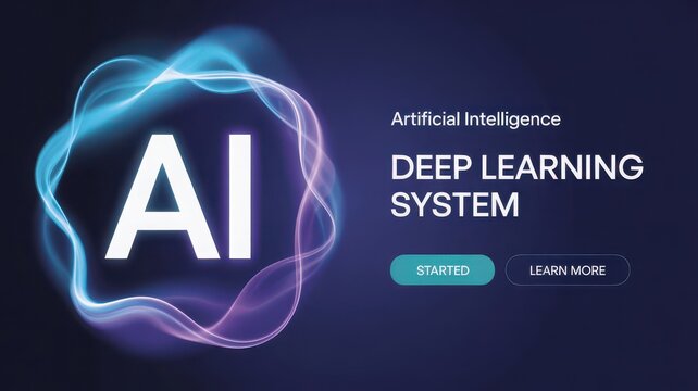Artificial intelligence deep learning system, ai technology concept with glowing neon circle