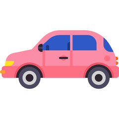 Pixel Art Pink Hatchback Car Side View On Transparent Background Flat Design Minimalist Style