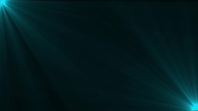 Aqua blue light beams emanating from corners on dark background abstract motion background overlay