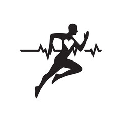 heartbeat line morphing into runner vector silhouette clip art logo design illustration